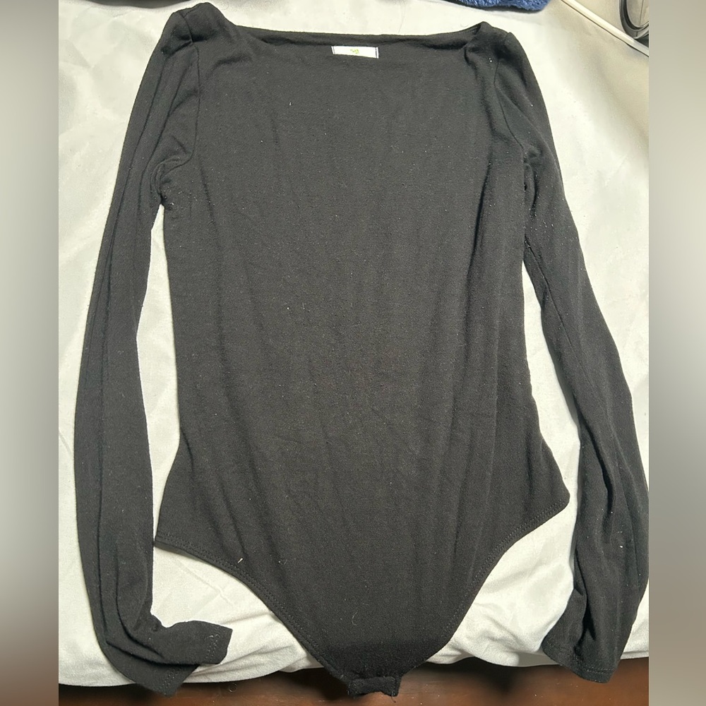 Black Fitted Raglan Bodysuit Top